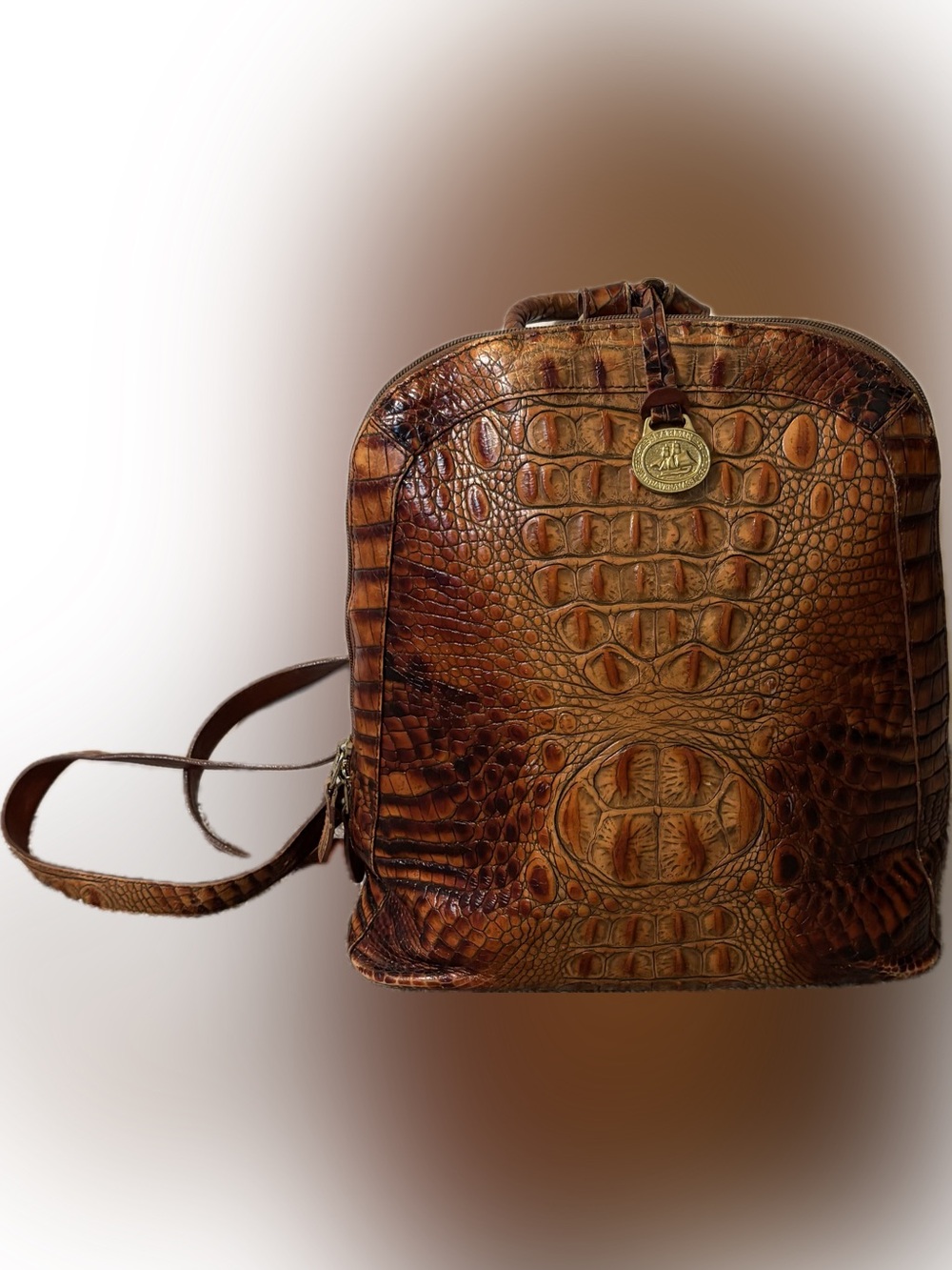 E148 Brahmin Brown Croc-Embossed Leather Women’s Backpack Purse